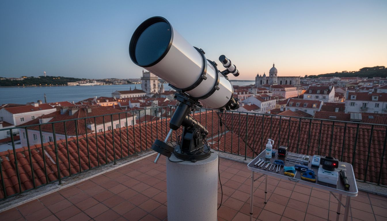 Espelho astronómico com resíduos visíveis antes de limpeza técnica